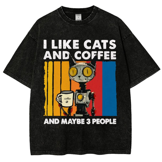 I Like Robot Cats And Coffee Vintage Distressed T-shirt