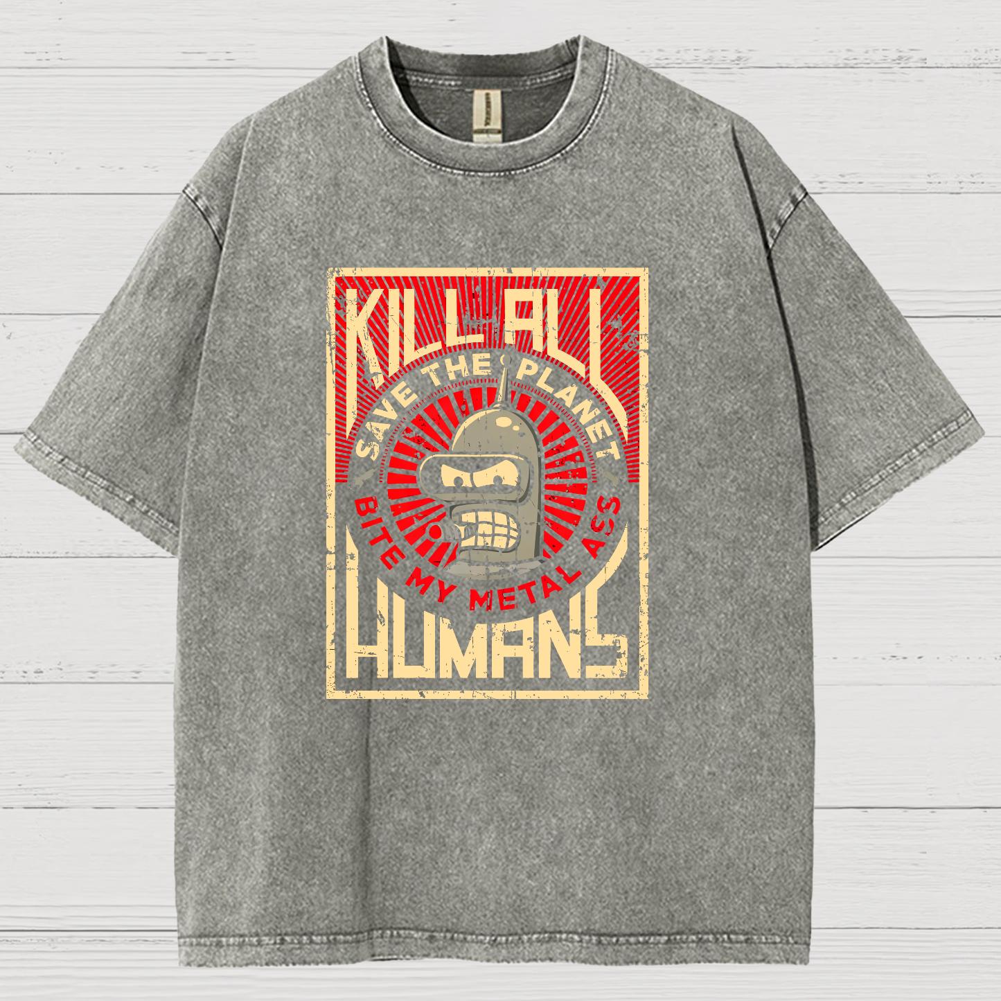 Save The Earth And Kill All Humans Nerdy Vintage Distressed T-shirt