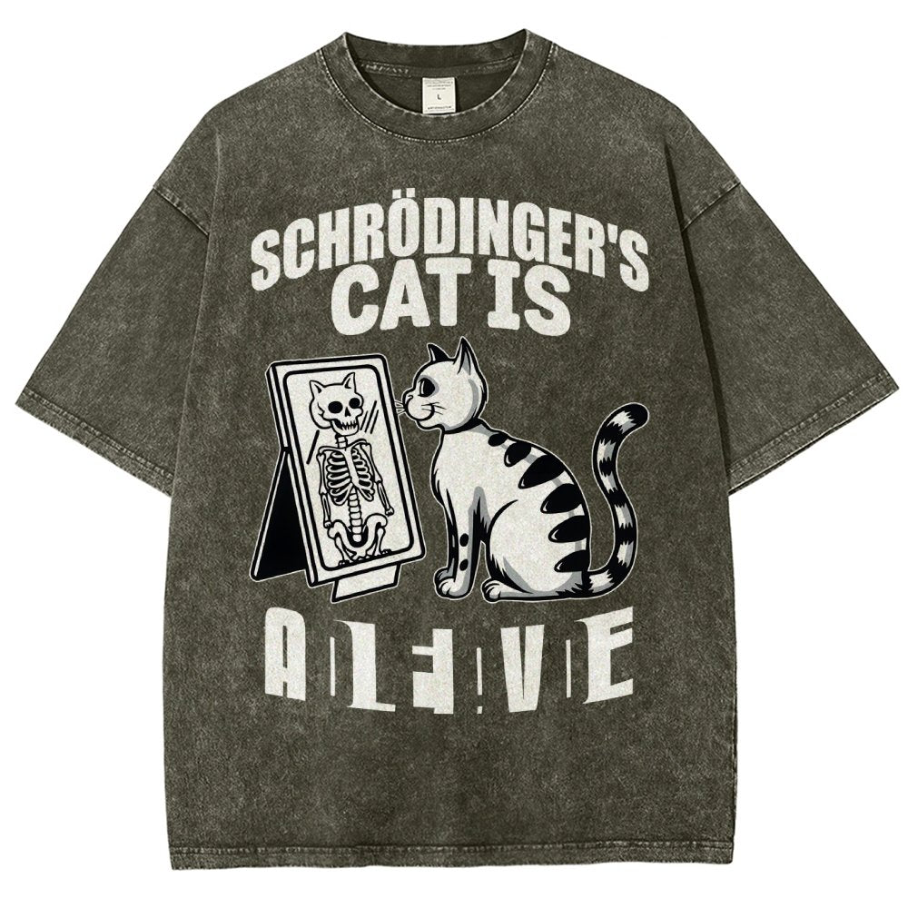 Schrödinger's Cat Dead And Alive Männer Vintage Distressed T-shirt