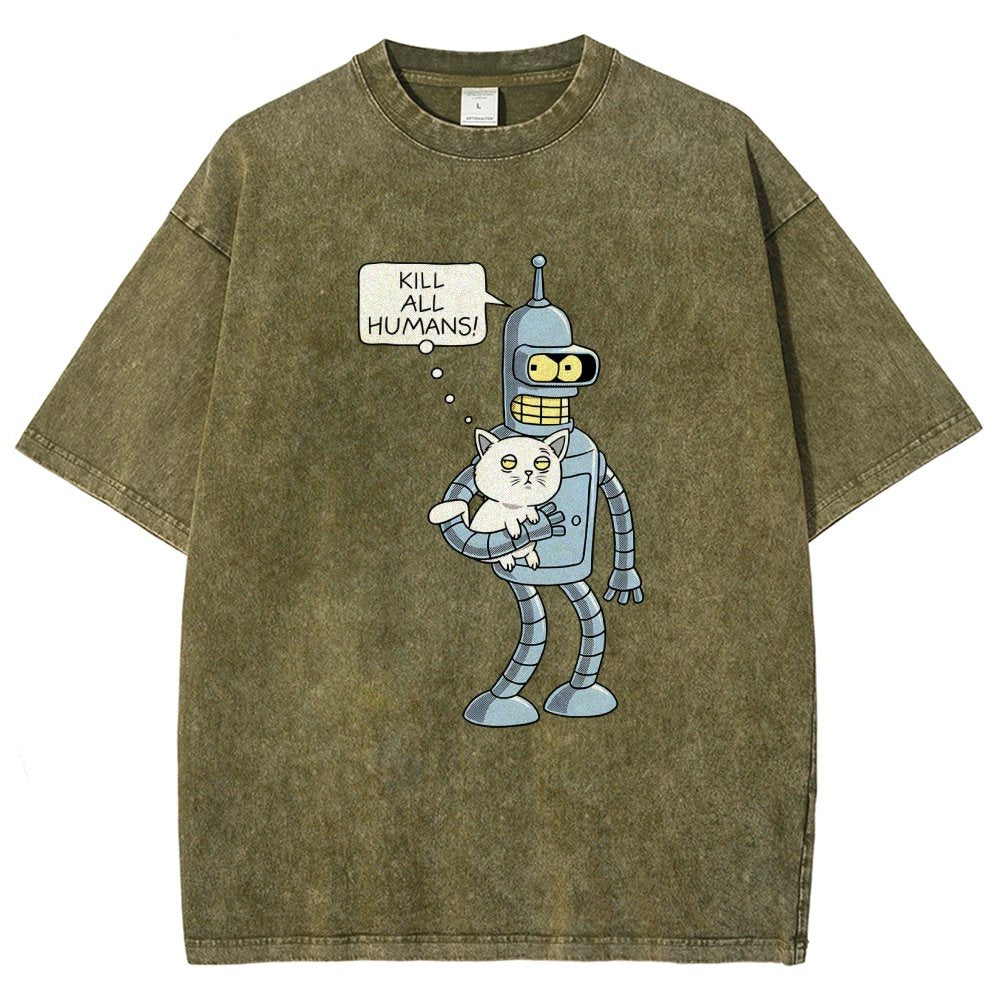 Kill All Humans! Catender Vintage Distressed T-shirt