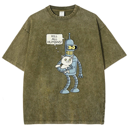 Kill All Humans! Catender Vintage Distressed T-shirt