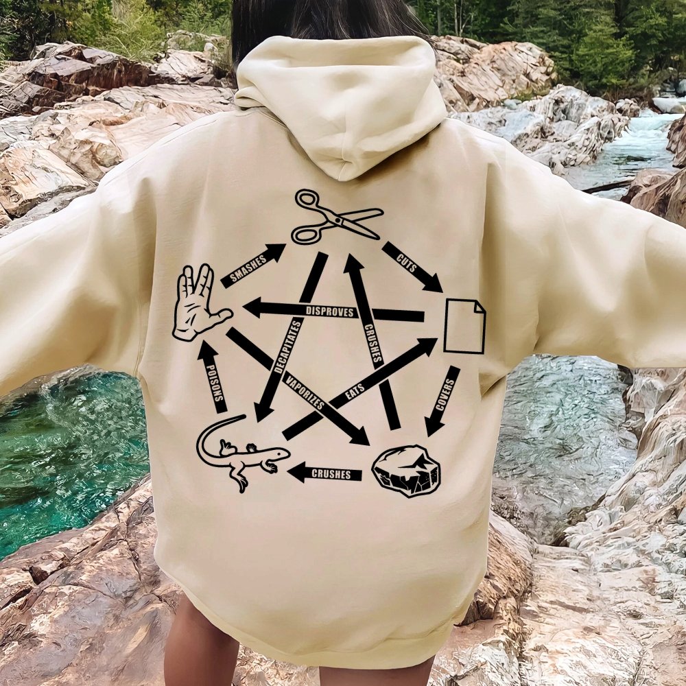 Rock Paper Scissors Spock Printed Back Unisex Cotton Hoodie