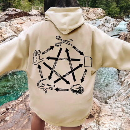 Rock Paper Scissors Spock Printed Back Unisex Cotton Hoodie