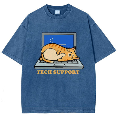 Cat Tech Support Vintage Distressed T-shirt