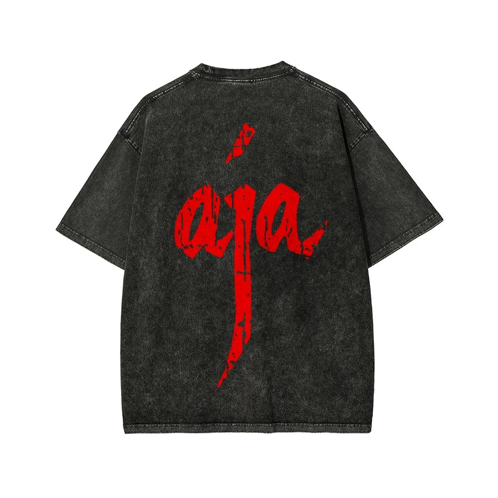 Aja Front And Back Printing Washed T-shirt
