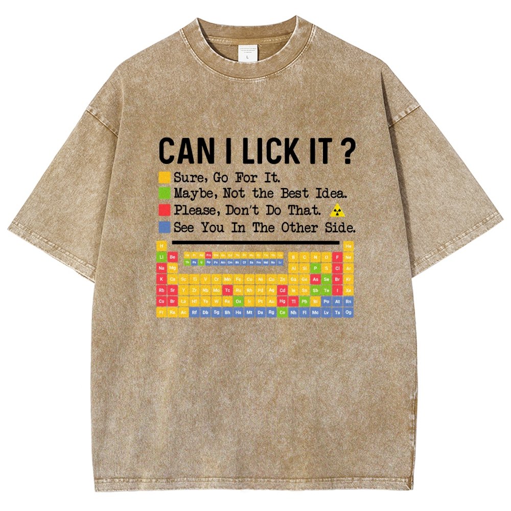 Can I Lick It Question Mark Periodic Table Of Elements Science Vintage Distressed T-shirt