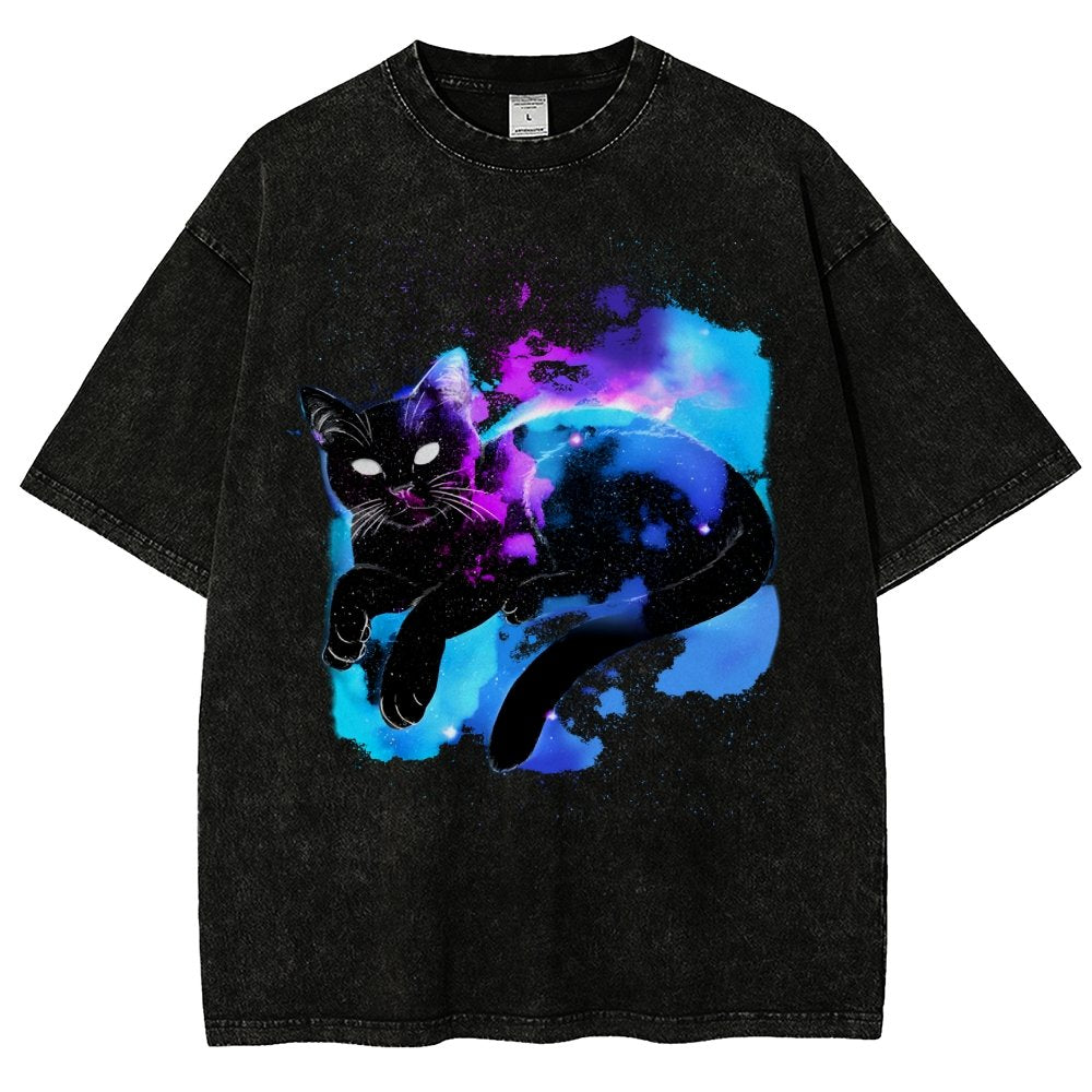 Space Cat Vintage Distressed T-shirt