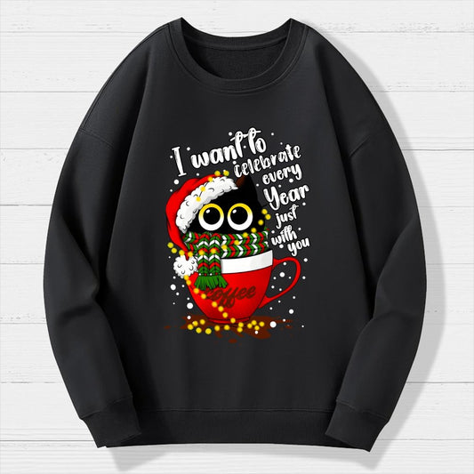 Christmas Cat Geek Cotton Sweatshirt