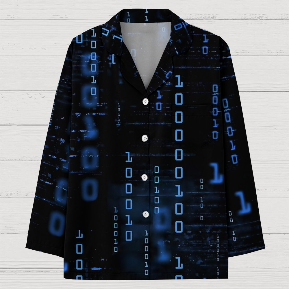 Blue Codes 0 And 1 Geek Long Sleeve Pajama Set