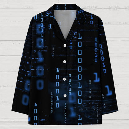 Blue Codes 0 And 1 Geek Long Sleeve Pajama Set