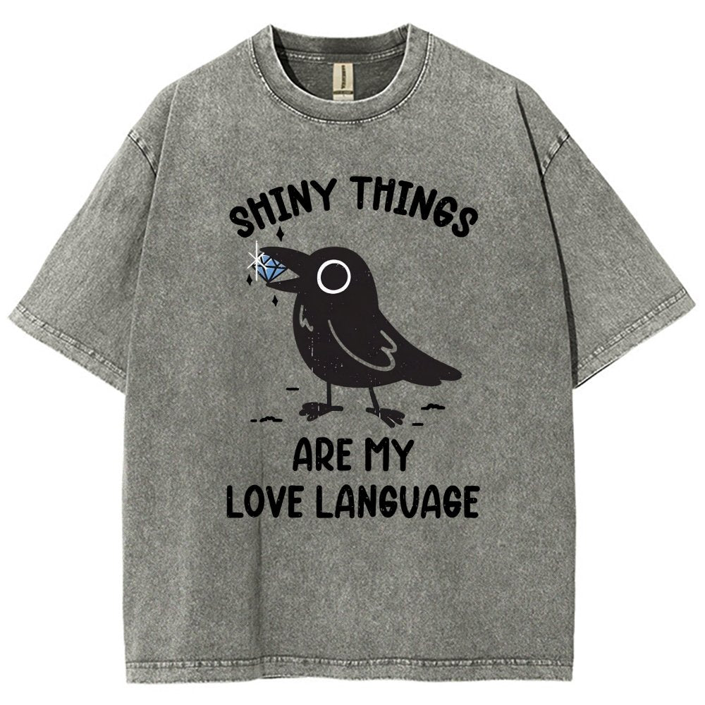 Crow Love Shiny Vintage Distressed T-shirt