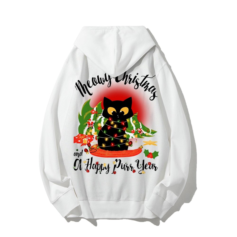 Happy Purr Year Printed Back Unisex Cotton Hoodie