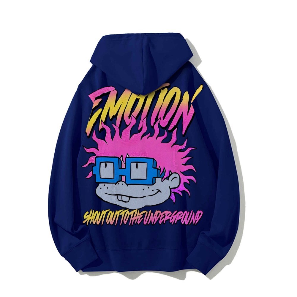 Vintage Cartoon Monster Graphic Print Printed Back Cotton Hoodie