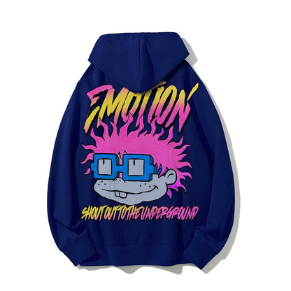 Vintage Cartoon Monster Graphic Print Printed Back Cotton Hoodie