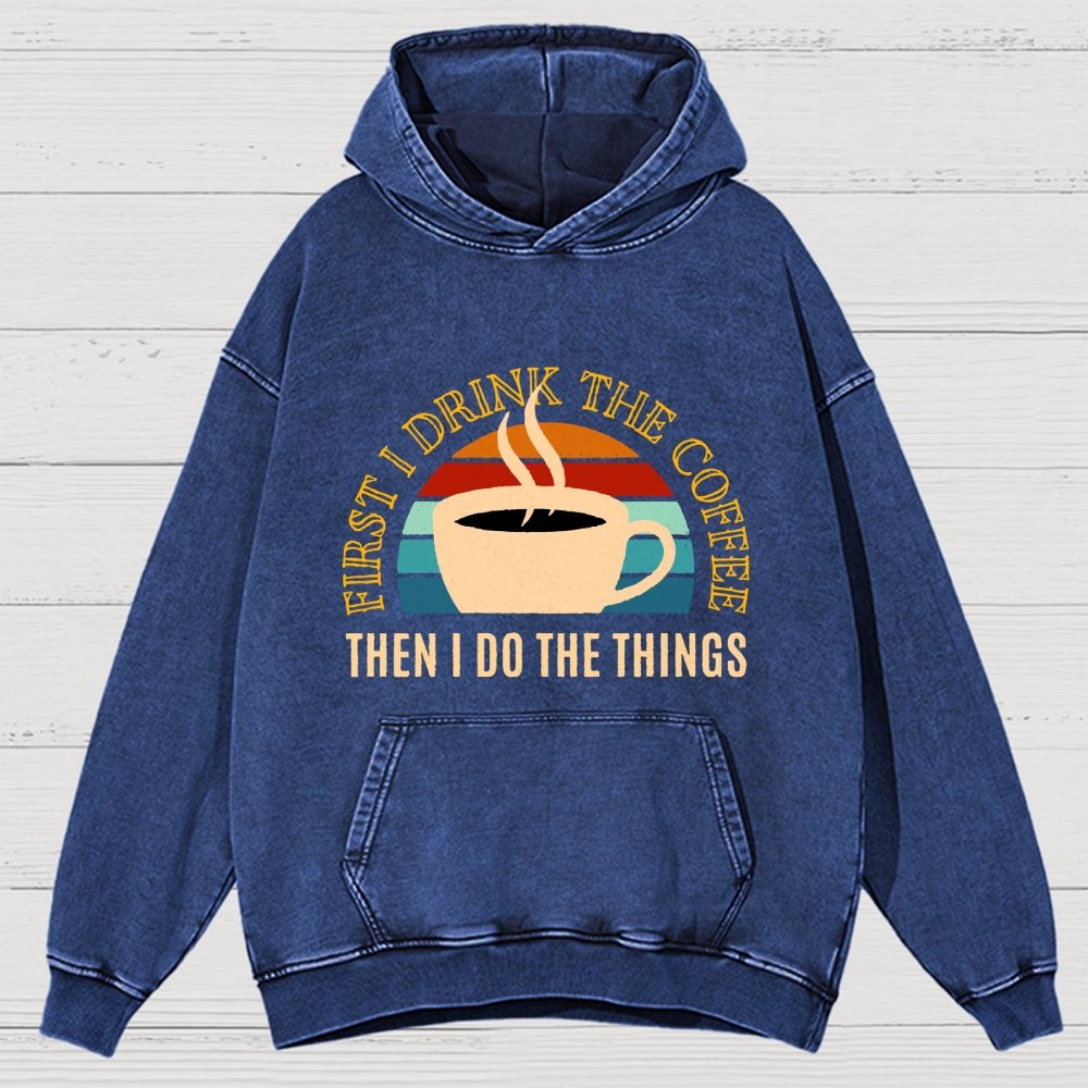 First The Coffee Vintage Distressed Hoodie