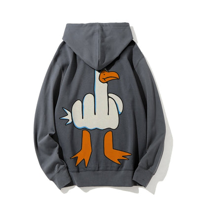 Rude Seagull Design Funny Printed Back Cotton Hoodie