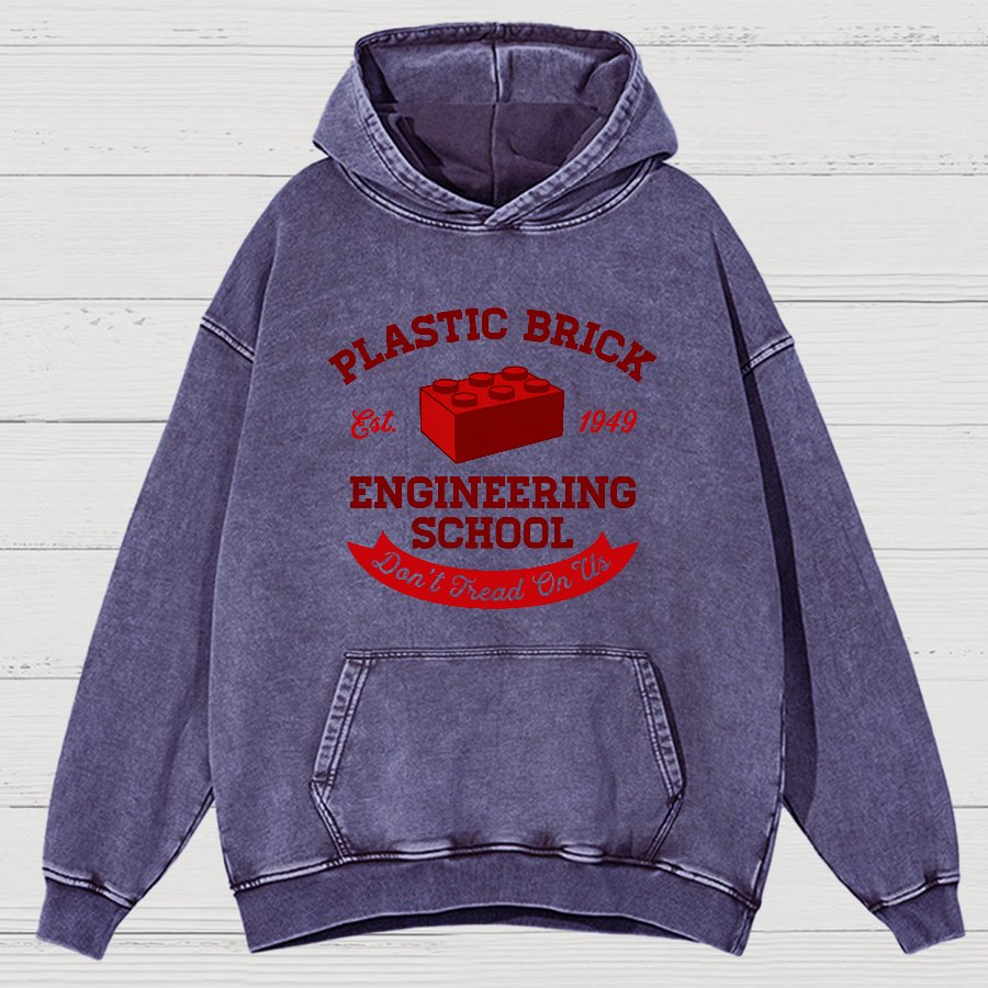 Plastic Brick Engineering School Vintage Distressed Hoodie
