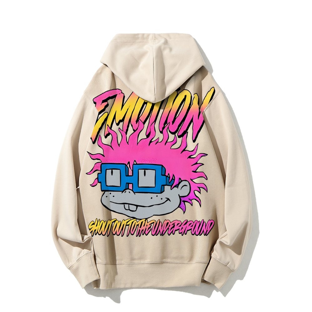 Vintage Cartoon Monster Graphic Print Printed Back Cotton Hoodie
