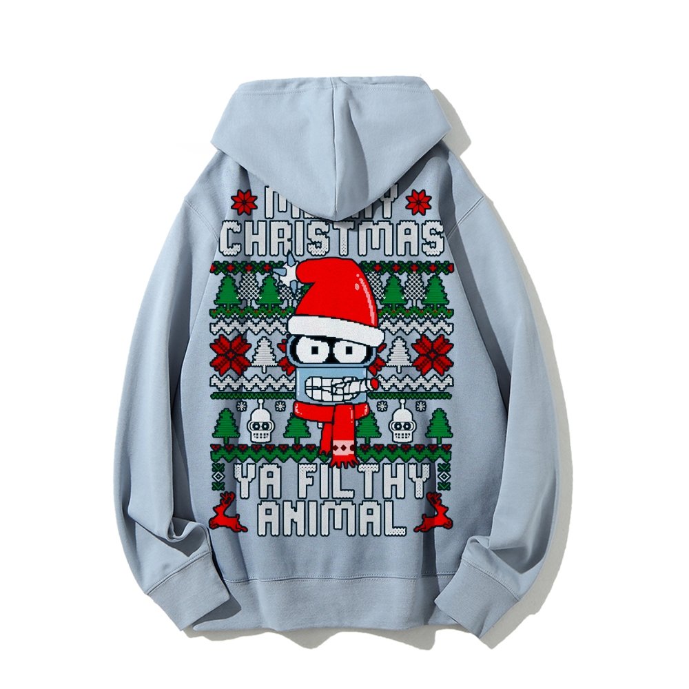 Merry Christmas Ya Filthy Animal Printed Back Cotton Hoodie