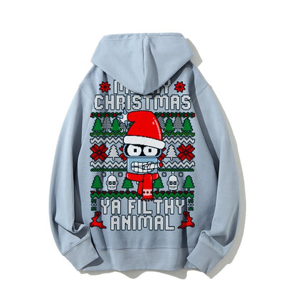 Merry Christmas Ya Filthy Animal Printed Back Cotton Hoodie