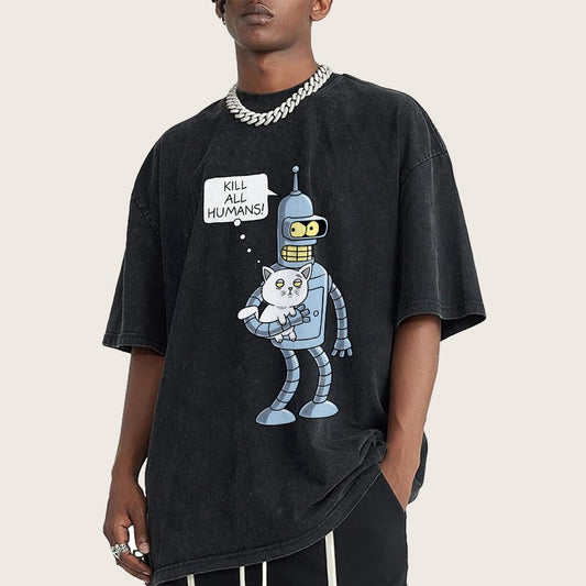 Kill All Humans! Catender Vintage Distressed T-shirt