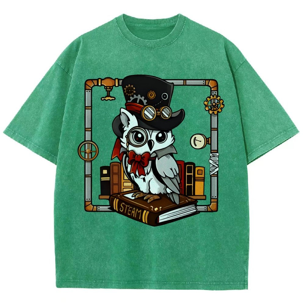 Steampunk Owl Vintage Distressed T-shirt