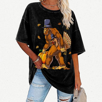 Turkey Pumpkin Thanksgiving Sasquatch Vintage Distressed T-shirt