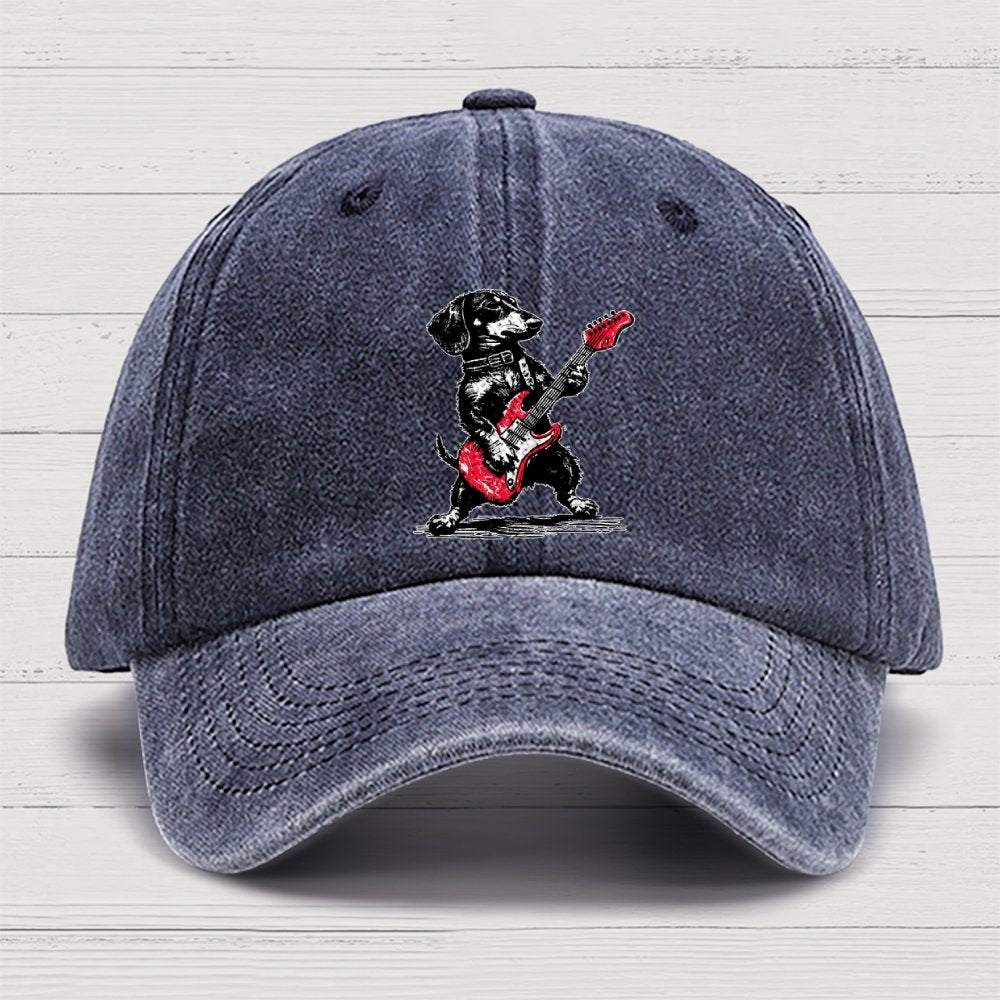 Dachshund Weenie Playing Guitar Cotton Hat
