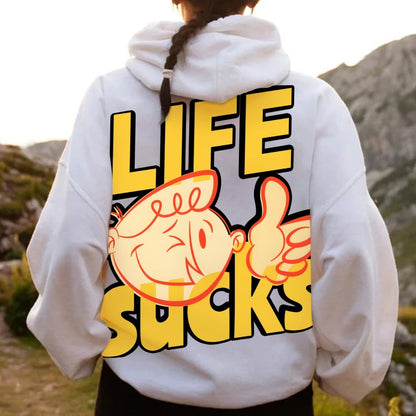 Life Sucks Printed Back Cotton Hoodie