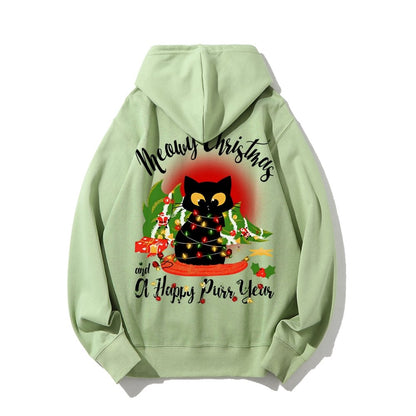 Happy Purr Year Printed Back Unisex Cotton Hoodie