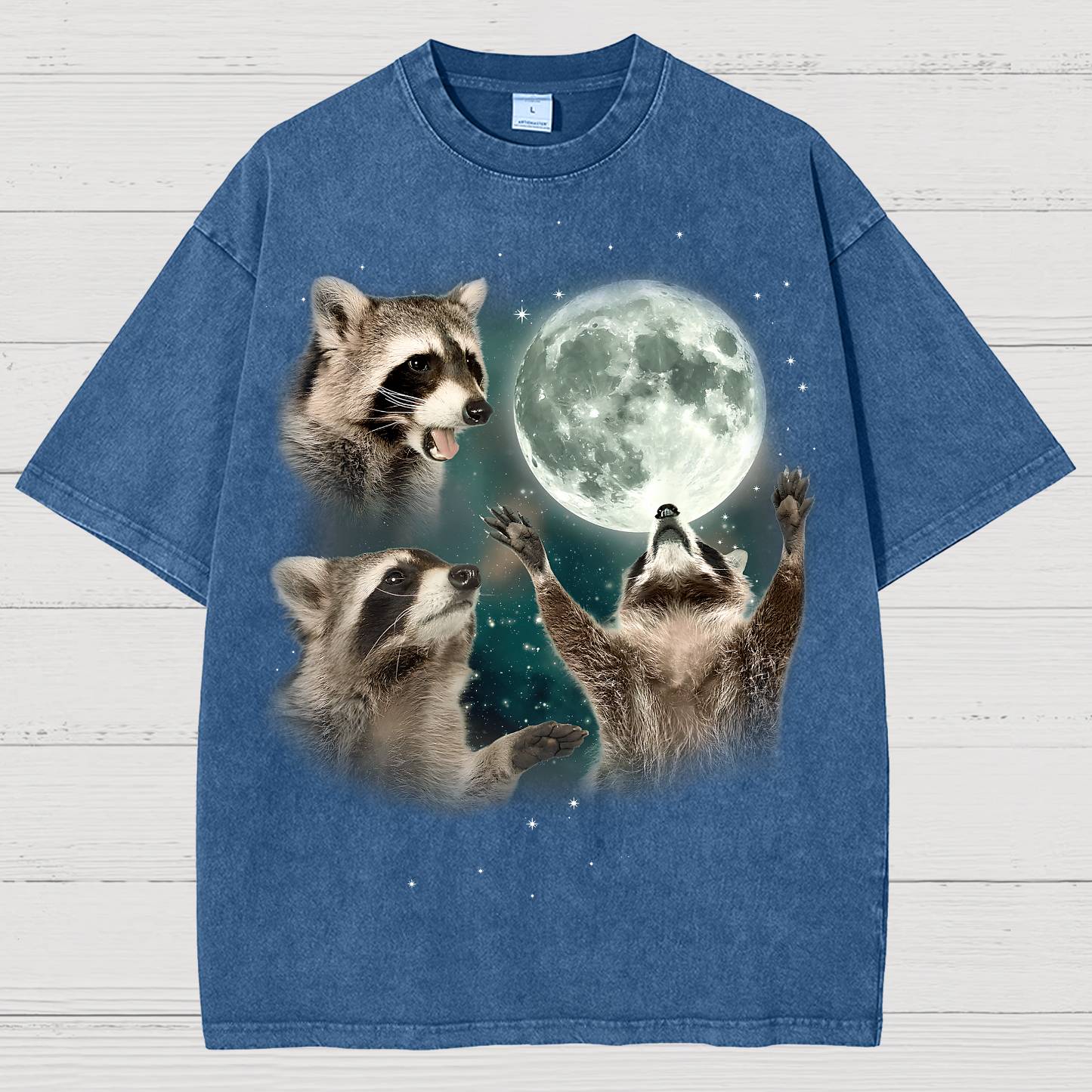 Three Raccoons Moon Vintage Distressed T-shirt
