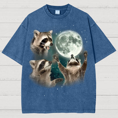 Three Raccoons Moon Vintage Distressed T-shirt