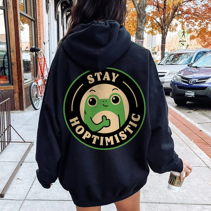 Stay Hoptimistic Printed Back Unisex Cotton Hoodie