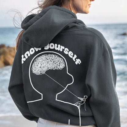 Vintage Mental Health Matters Graphic Print Printed Back Cotton Hoodie