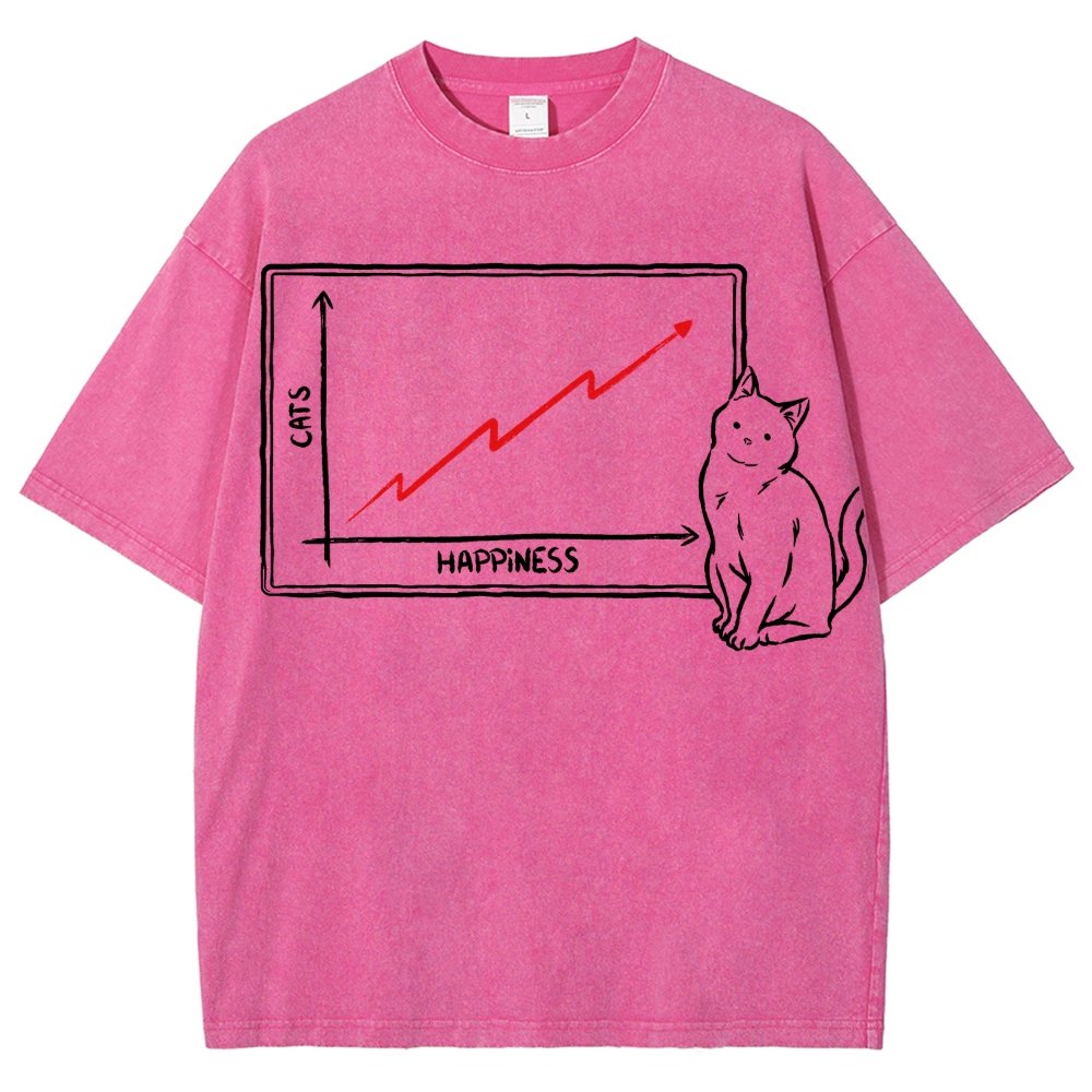 Happiness and Cats Graph Vintage Distressed T-shirt