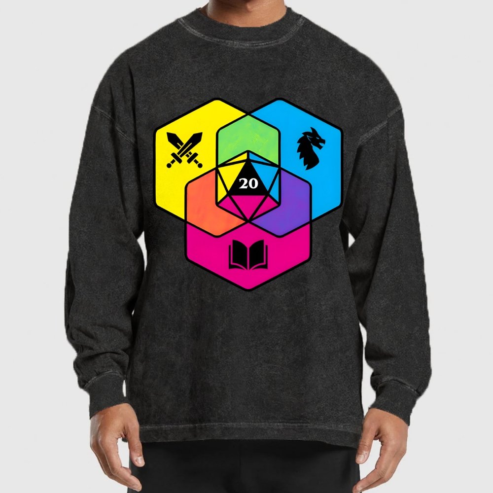 RPG CMYK Dice Venn Diagram Washed Long Sleeve Tee