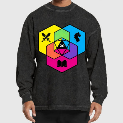 RPG CMYK Dice Venn Diagram Washed Long Sleeve Tee