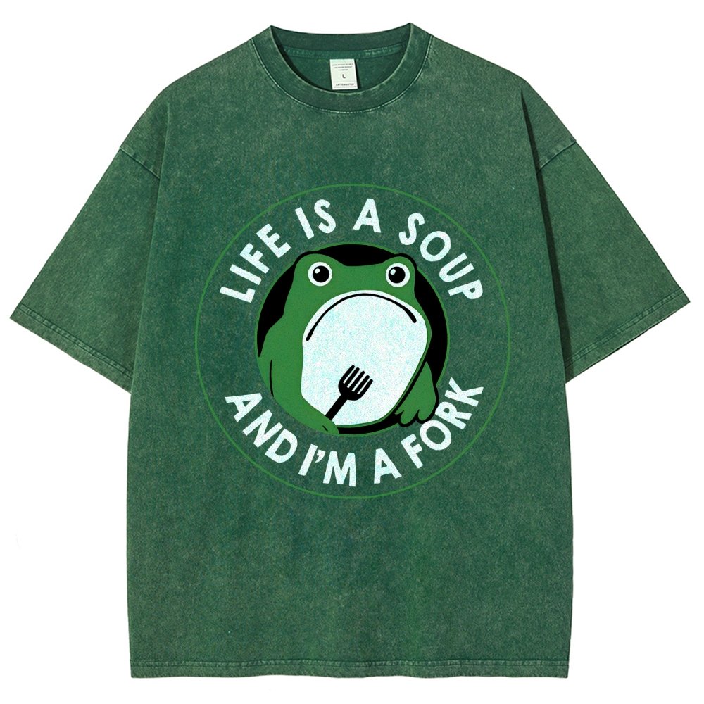 Life Is Soup and I'm a Fork Frog Vintage Distressed T-shirt