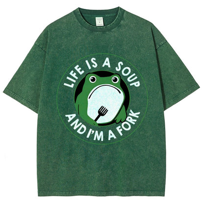 Life Is Soup and I'm a Fork Frog Vintage Distressed T-shirt
