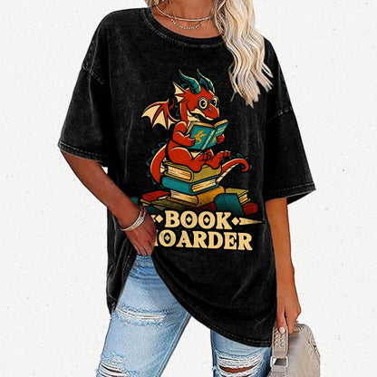 Book Hoarder Dragon Vintage Distressed T-shirt