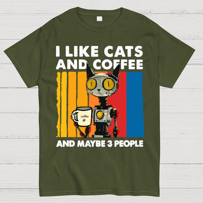 I Like Robot Cats And Coffee Geek T-Shirt
