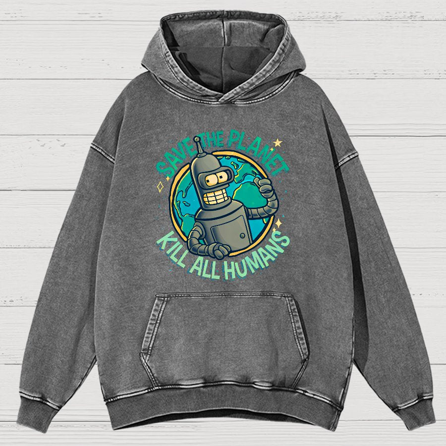 Save The Planet Kill All Humans Vintage Distressed Hoodie
