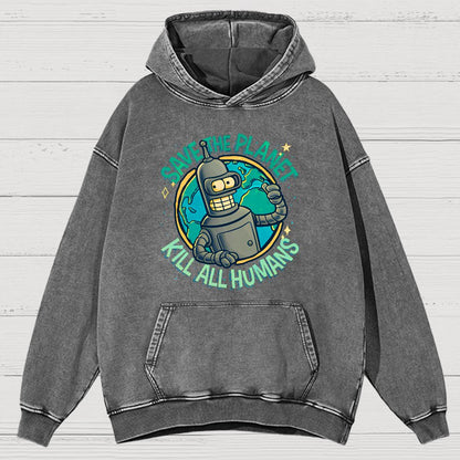 Save The Planet Kill All Humans Vintage Distressed Hoodie