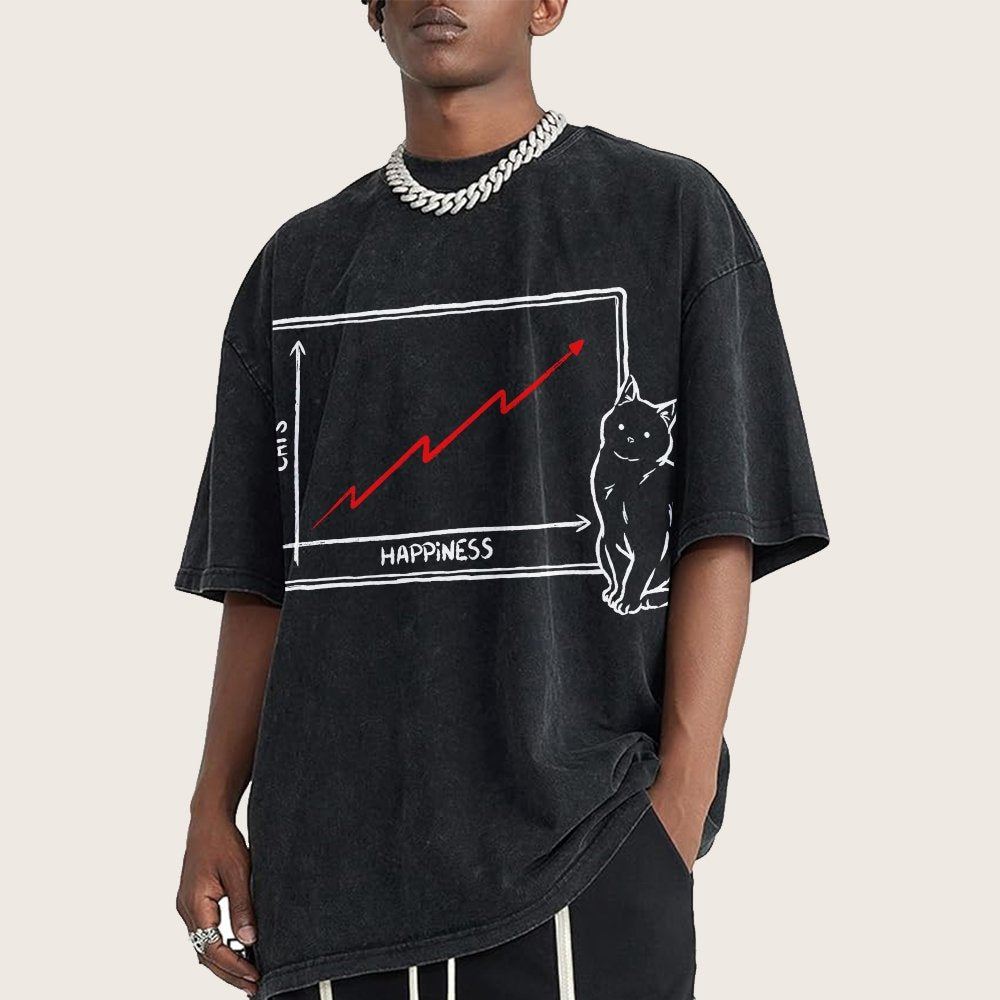 Happiness and Cats Graph Vintage Distressed T-shirt