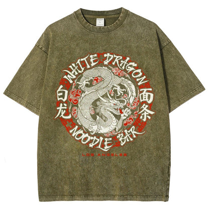 White Dragon Noodle Bar Oversized Vintage Distressed T-shirt