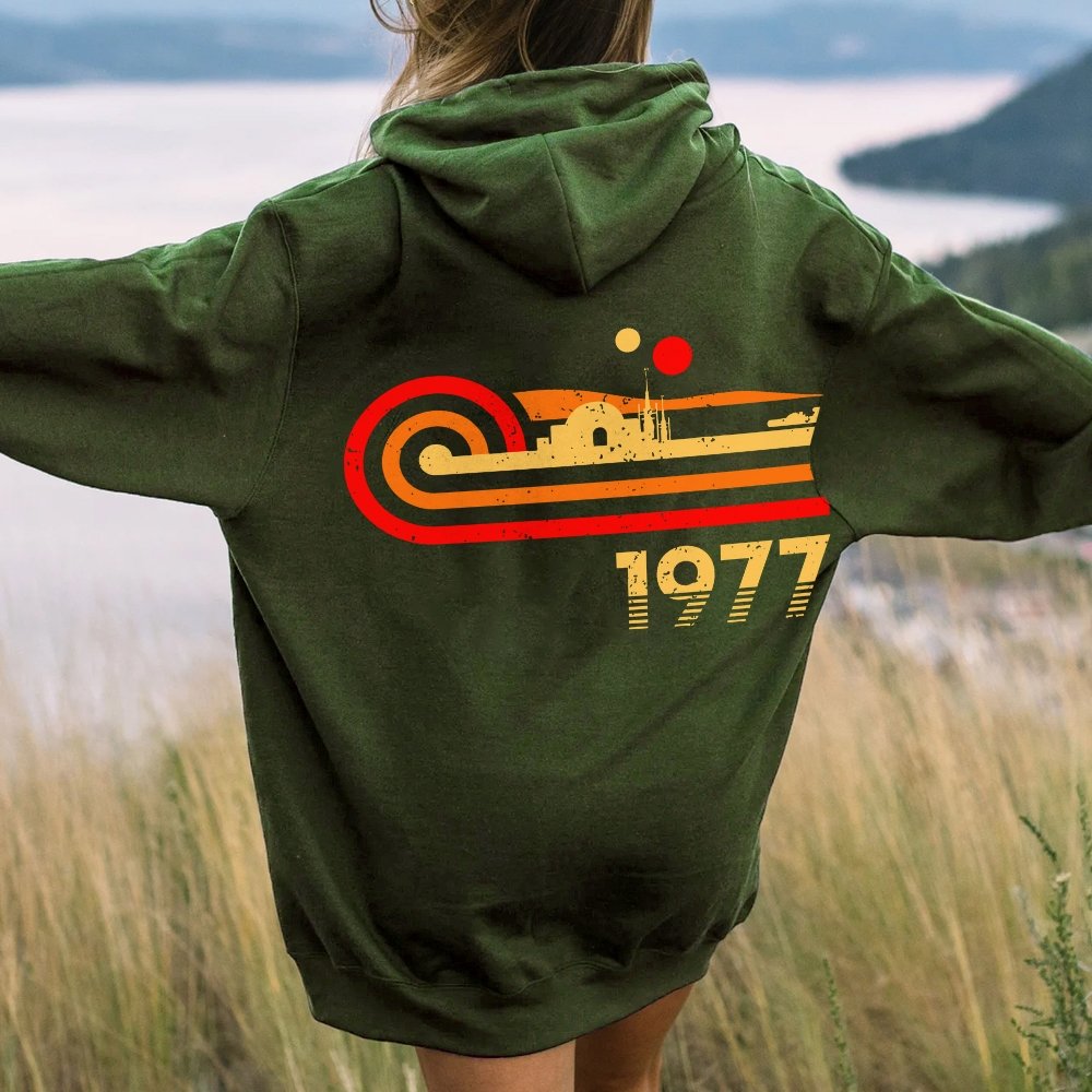 Retro Vintage Desert Planet Printed Back Unisex Cotton Hoodie