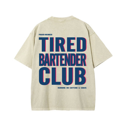 Tired Server Club Front And Back Printing Washed T-shirt