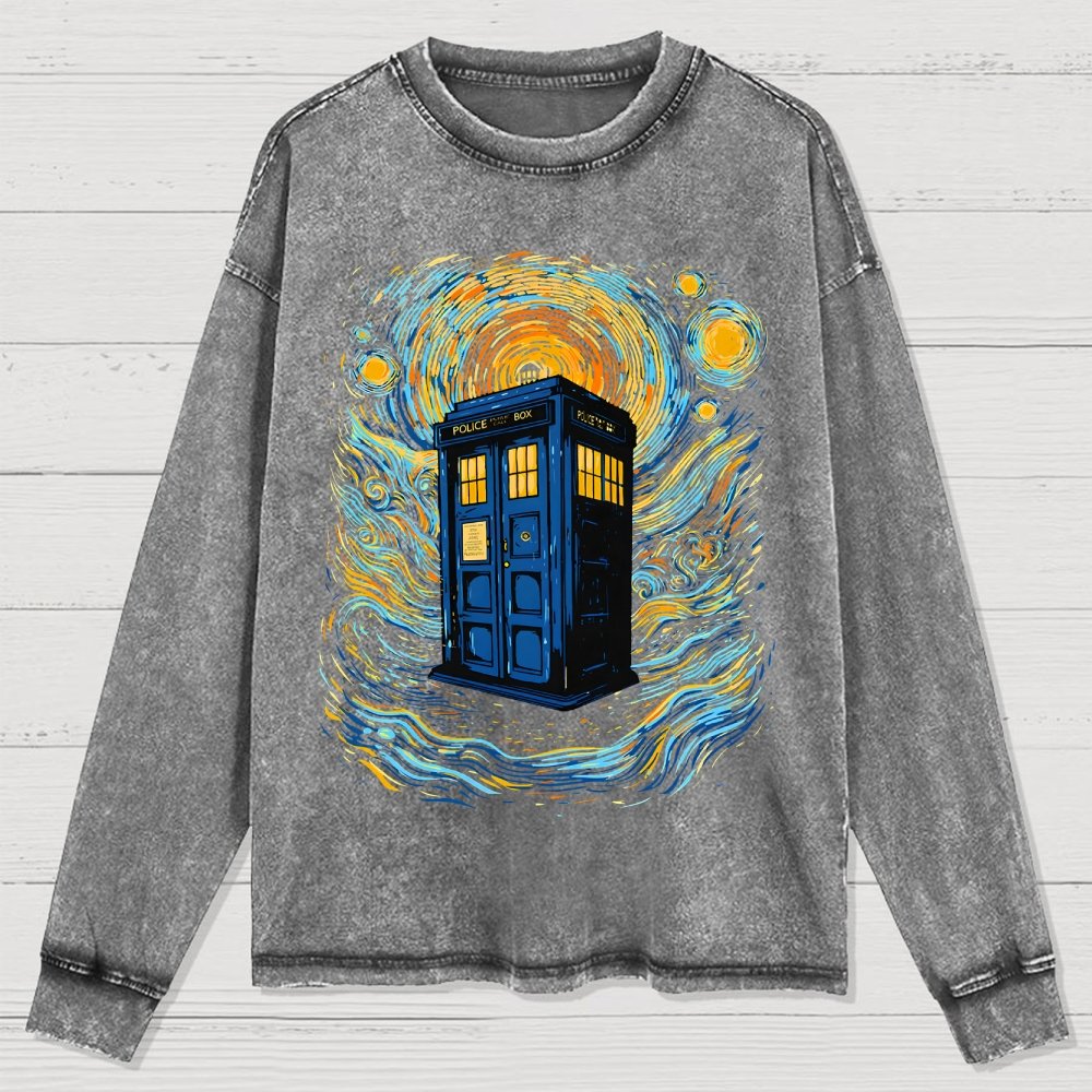 Starry Sky Phone Booth Washed Long Sleeve Tee