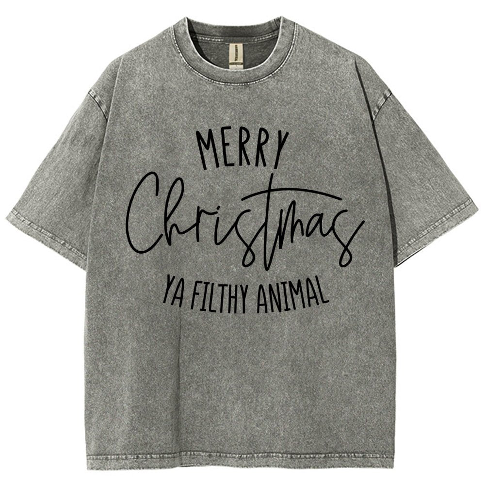 Merry Christmas Ya Filthy Animal Vintage Distressed T-shirt