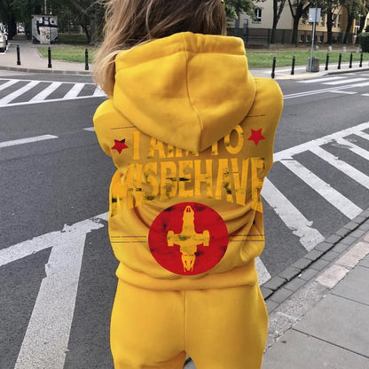 I Aim To Misbehave Geeky Printed Back Cotton Hoodie
